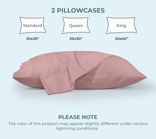 Image of ROYALE LINENS 100% Organic Cotton Percale Pillowcases Set of 2 - Standard Size Percale Pillowcase - Standard Set of 2 Pillow Cover - Breathable, Cool & Crisp Pink Pillow Cases (20 inchx26 inch, Pink)