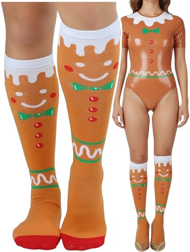 ToBeInStyle Womens Festive Gingerbread Man Knee Socks - Multicolor - OS
