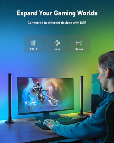 2 Pack LED Light Bars,RGB Gaming Mood Lighting,Dimmable Ambient Light Flow Light Bars 16 Million Colors Multiple Lighting Effects TV Backlights,Remote Control and App Control,Music Sync - Image 5