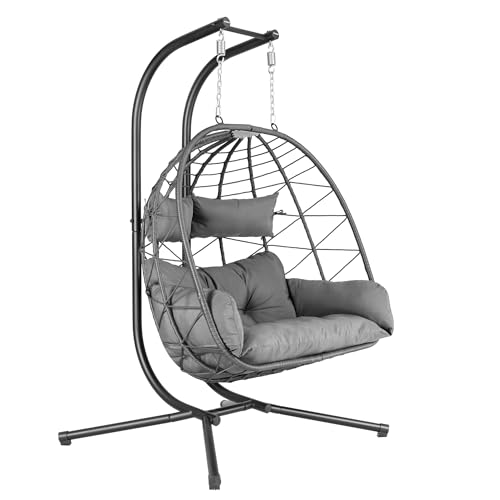 HinHocker Hängesessel für 2 Personen mit Gestell | Anthrazit | XXL Hängeschaukel für Indoor und Outdoor | Inkl. Kissen und Auflagepolster | Hängesessel Outdoor, Gartenschaukel, Schaukelstuhl