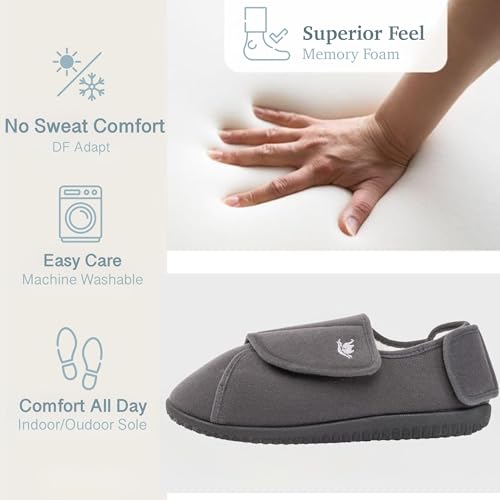 Women's Wide, Extra Wide 80-D Memory Foam Diabetic Slipper with Adjustable Closure Anti Slip Sole, Warm Plush Fleece Arthritis Edema Swollen Diabetic House Shoes3