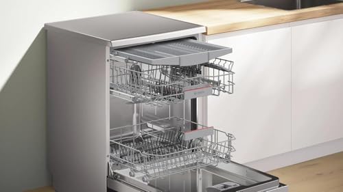 Image of Bosch 15 Place Setting (Fits up to 80 utensils) Free Standing Dishwasher for Indian Utensils | Intensive Kadhai Program for Pressure Cooker, Home Connect (SMS6HMI01I, Silver Inox, Inbuilt Heater)