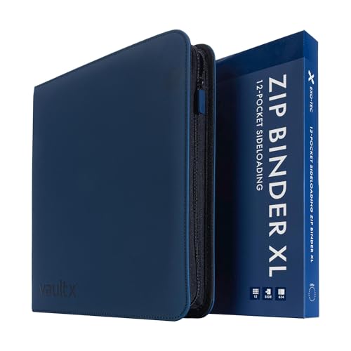 Vault X 12 XL Pocket Trading Card Zip Binder, 624 Cards, Premium Exo-Tec Album Material, 26 Side-Loading Pages, Folder for Collectible Card Games, Sports, TCG (Blue)