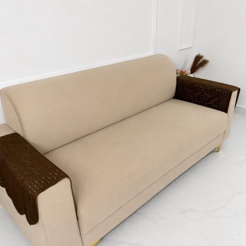 Image of Homerz Premium 'Surya Series' Sofa Cover | Stylish Sofa Protector | Net Fabric | Anti-Stain & Washable Slip Cover Exact Size Antislip (Flower Valley Brown, 2 Pc Armrest, Armrest)
