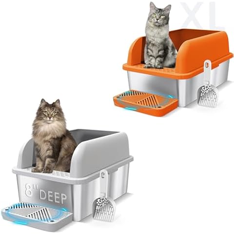 Enclosed Stainless Steel Litter Box with Lid Extra Large Litter Box for Big Cats XL Metal Litter Box, Litter Pan Tray with High Sides Enclosure, Anti-Leakage, Easy Cleaning Cover