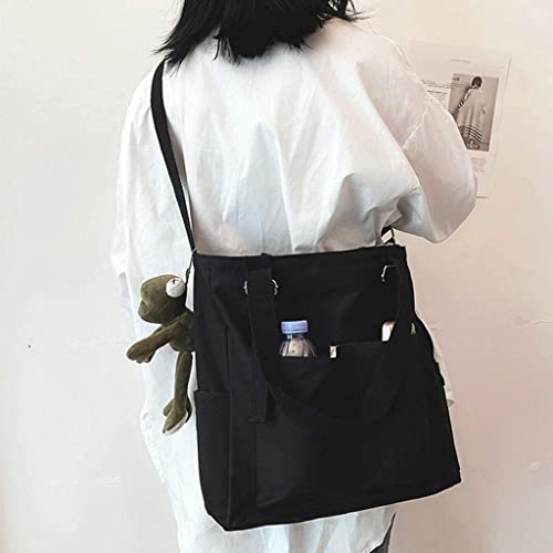 DYNWAVE Bolsa de Ombro Crossbody Bolsa Moda Feminina Compras Bolsa Simples de Lona com Zíper - Preto