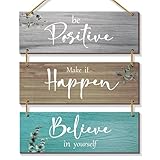 FENCORDAR 3 Pieces Teal Office Wall Decor Inspirational Rustic turquoise Decoration Motivational Bathroom Plaques with Sayings Wooden Positive Hangings for Home Office Bedroom Kitchen(Teal 12x4)