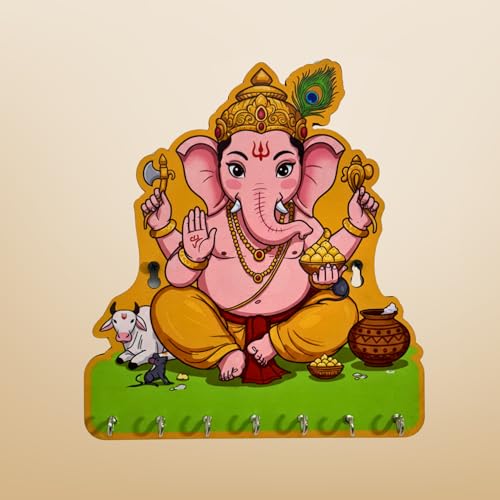 Image of Shubh Labh Ganpati Bappa Key Holder - Decorative Wall Hanging Art for Home | Ganesh Ji Key Organizer for Bedroom, Living Room, Guest Room & Dining Area