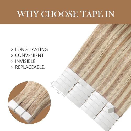 Image of Tape In Hair Extensions Human Hair Golden Brown and Bleach Blonde