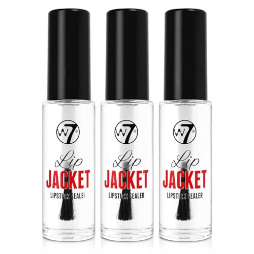 Image of W7 Lip Jacket Lipstick Sealer Pack of 3 x 5ml, Clear Lipstick Sealant Top Coat, Smudge & Transfer-Resistant Lip Co