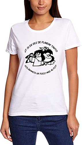 Camiseta Algodón Mafalda Frase Si Vas A Tirar La Toalla (S, Blanco)