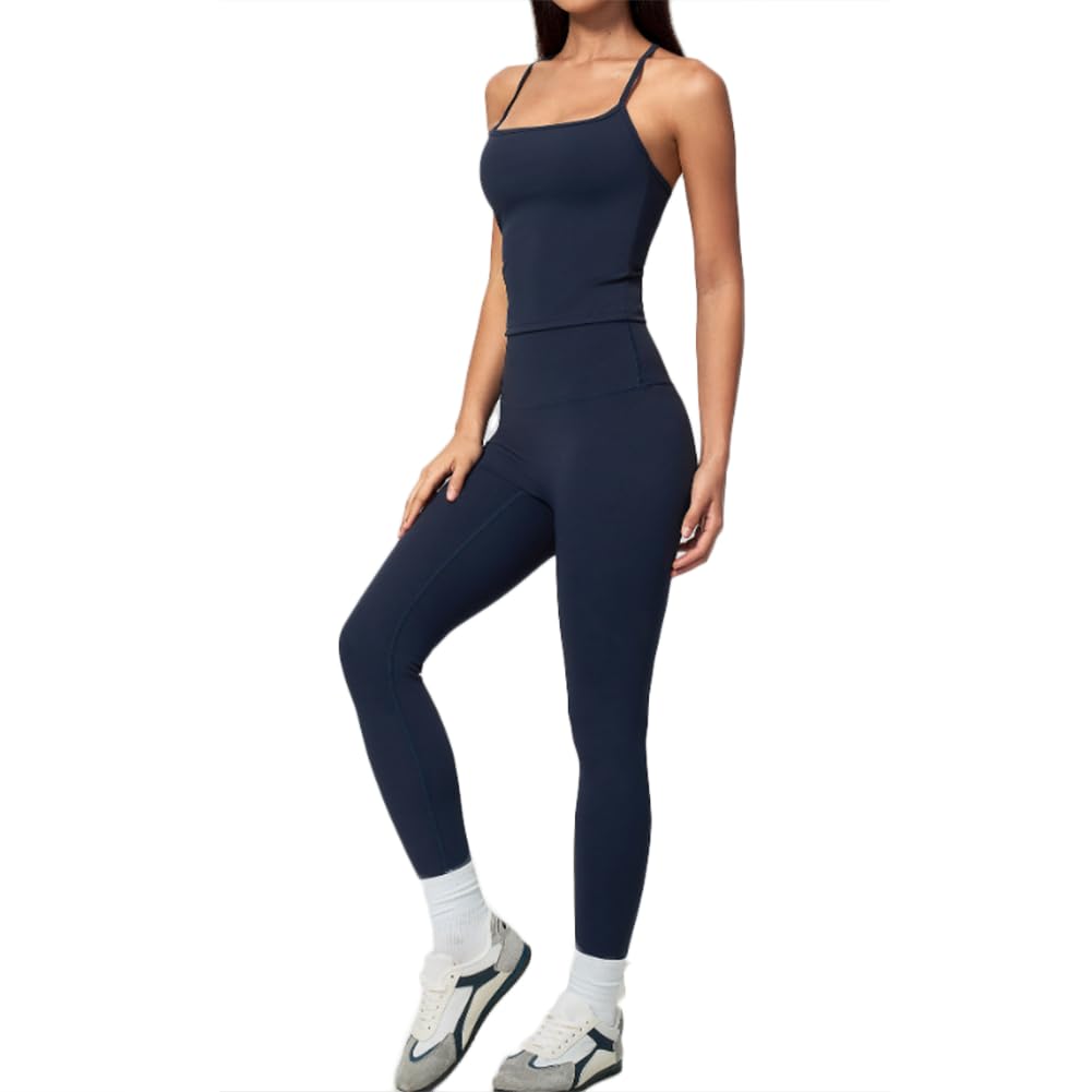 Completo Yoga Due Pezzi Leggero Top Sportivo Traspirante e Leggings | Canotta a spalline sottili scollo quadrato schiena a Y abbinata a leggings vita alta sollevaglutei