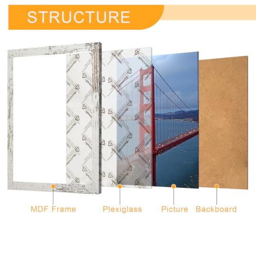 Image of BESCRCL 8x10 Picture Frame Wall or Tabletop, Engineered Wood Photo Frames for 8 x 10 Pictures, Distressed White, 1 Pack