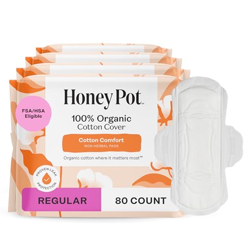 Image of The Honey Pot Company - 80 ct - Sanitary Pads for Women - Non-Herbal Regular Flow w /Wings - Organic Cotton Cover & Ultra-Absorbent Pulp Core - Feminine Care