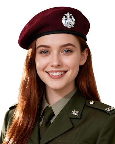 Military Beret Hat for Women and Men - US Army Style & Wool British Beret Hats, Vintage Fashion Army Hat in Multiple Colors - Wine Red Beret