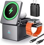 Chargeur sans fil pour iPhone Magsafe, support de station de rechargeur sans fil avec QC 3.0 25W Adaptateur de charge rapide pour iPhone 17/16/15/14/13, Airpodes 4/3/2/Pro,Montre Apple 10/9/8/7/SE/6/5/4/3/Ultra