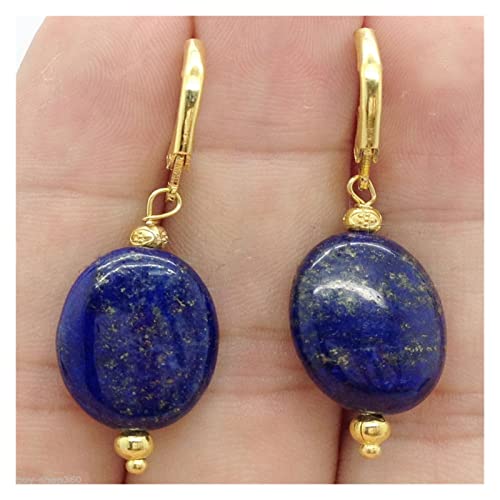 HONGYAN EIN Paar Lapislazuli Ellipse-Edelstein-Ohrringe 18k-Eardrop-Luxus-Frauen-Mode-handgefertigte Ohrfache DIY. Charmant Cover