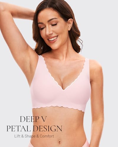 Image of Deep V Petal Bras for Women No Underwire Soft Wireless Bras Comfort Seamless Bralettes with Extender