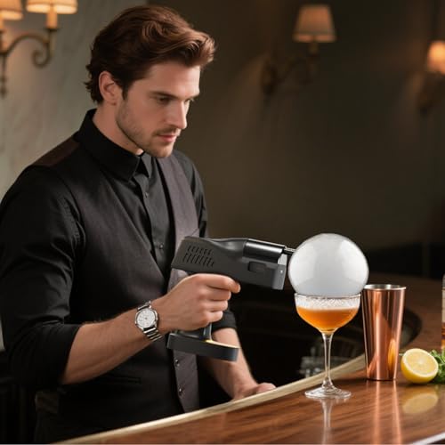 Electric Cocktail Bubble Smoke Gun Kit for Bar and Home Use-Aroma Gun Set Includes 4 Flavour Aromas and Edible Bubbles -for Enhancing Food and Drink Flavors Gift for Men/Dad/Husband/Bartender