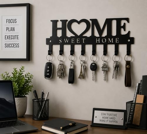 Image of Ventuos Metal Wall Mounted Key Holder with 6 Hooks, Home Design, Key Organizer for Home Office Bedroom Entryway