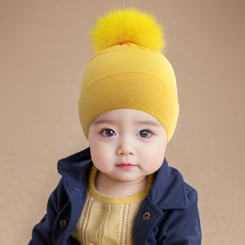 Kids Winter Hat Toddler Knitted Pom Beanie Hat Cotton Lined with Pom Pom Cap Baby Girls Boys Beanies 7