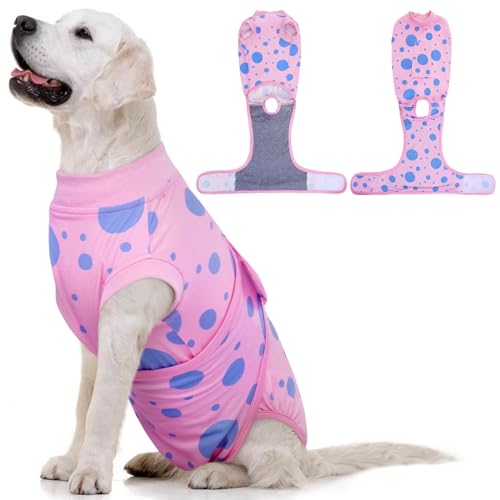 Image of Kuoser Dog Surgery Suit, Soft Dog Spay Recovery Suit Female, Anti Licking Neuter Recovery Suit for Male Dogs, Post-Op Pet Surgical Suit Protective Wear E-Collar & Cone Alternative,Pink Polka Dots XL