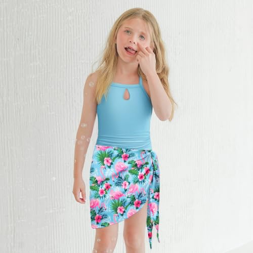 LQSZ Girls Swimwear One-Piece Quick-Dry Cover Up Swimsuit with Wrap Skirt Bathing Suits for Age 3-12T2