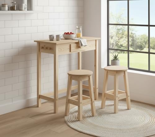 From the Tree Furniture Breakfast Table Set with Stools, Solid