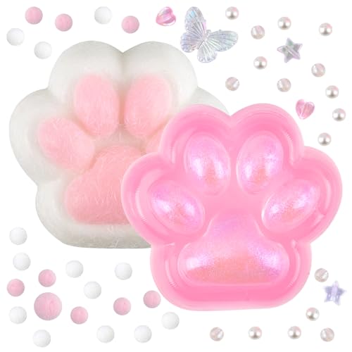 AYNKH 2PCS Jouet Anti-Stress pour Les Enfants,Jouet à Rebondissement Lent pour Chat,Jouet à Presser Les Pieds pour Chat Rose,Squishy Zampa di Gatto,10 Balles Amusantes,Les Adolescents,Les Adultes
