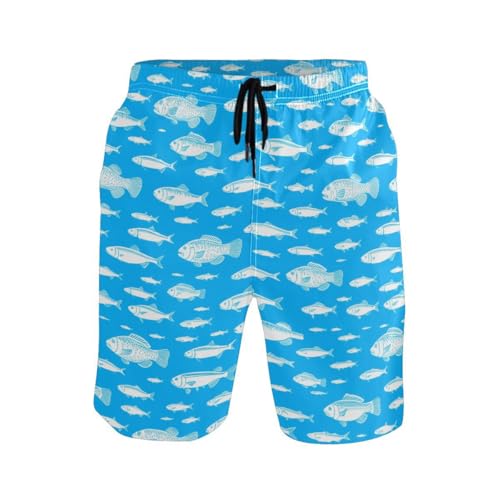 Ocean Fish Blue Mens Swim Trunks Quick Dry Beach Shorts with Pocket S 23031612