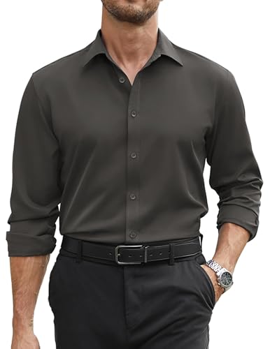 Image of COOFANDY Mens Stretch Dress Shirts Long Sleeve Button Down Shirt Regular Fit Formal Business Shirts