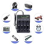 18650 Battery Charger 4-Bay 5V 2A for Rechargeable Batteries 3.7V Li-ion TR IMR 18650 14500 16340(RCR123) Red/Green…