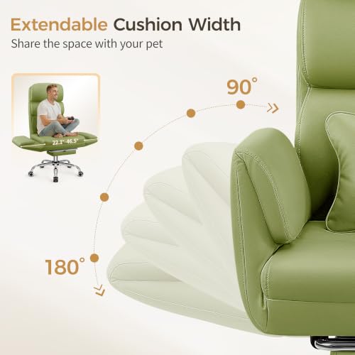 Image of Big and Tall Office Chair 500LBS, Ergonomic High Back Leather Executive Chair, Reclining Swivel with Adjustable Armrests Lumbar Support Footrest,Cross Legged, Green