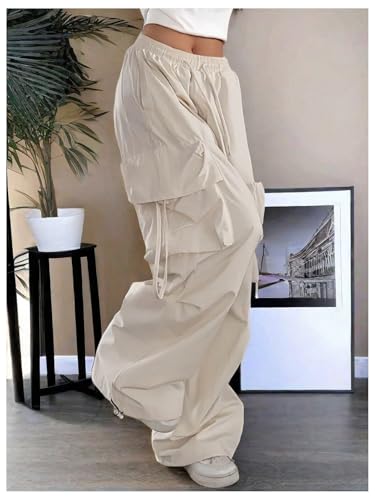 GORGLITTER Women's Baggy Cargo Pants Low Rise Wide Leg Track Pants Streetwear Parachute Pants Trousers Casual Work2