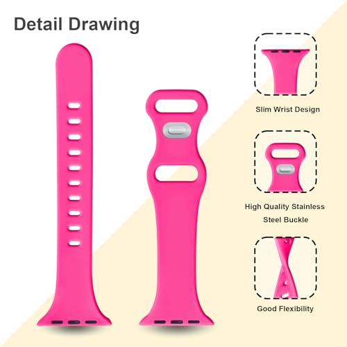 Image of Slim Band Compatible with Apple Watch Bands 38mm 40mm 41mm 42mm 44mm 45mm 46mm 49mm for Women Men,Soft Thin Narrow Silicone Sport Strap Wristbands for iWatch Series 11 10 9 8 7 6 5 4 3 2 1 SE Ultra Hot Pink