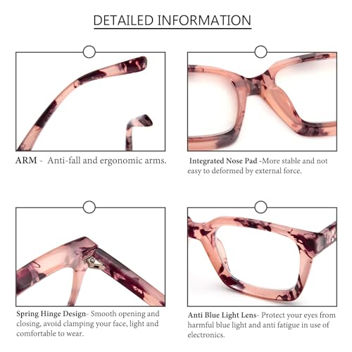 Image of REAVEE 2 Pack Oversized Reading Glasses for Women Men Blue Light Blocking, Ladies Stylish Retro Square Large Computer Readers (Pink Leopard /Tea 2.0x)