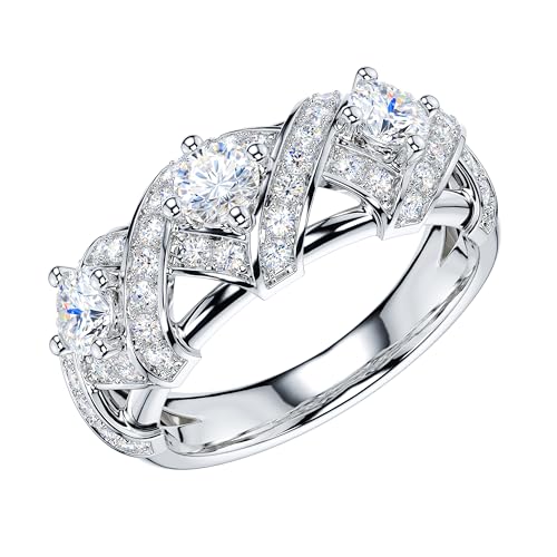 THELANDA Genuine Moissanite or Simulated Diamond Sterling Silver 3-Stone Vintage Luxury Crossover Crown Promise Ring Wedding Ring2