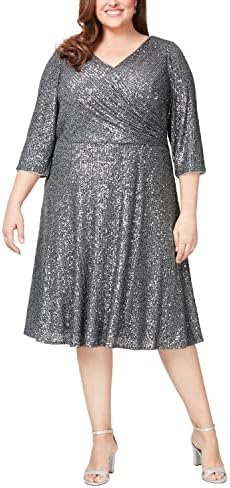 Alex Evenings Women's Size 3/4 Sleeve Sequin A-line Party Dress (...