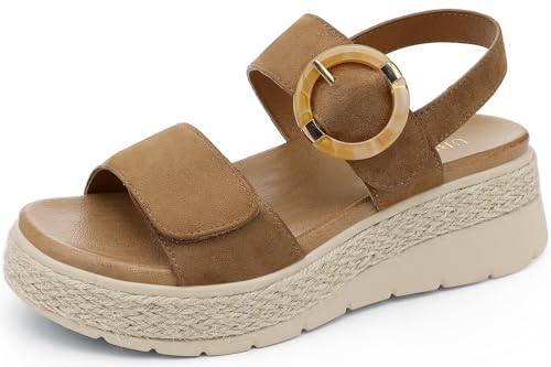 Image of UBFEN Womens Espadrille Platform Sandals Low Wedge Heel - Orthopedic Arch Support, Cushion Insole, Comfortable Dressy Buckle Sandals for Walking and Vacation