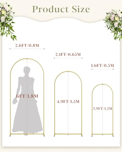 Wedding Arch, Metal Arch Backdrop Stand, Balloon Arch Stand Wedding Frame for Ceremony Decoration (Gold, 6FT, 5FT, 4FT Arch Backdrop) - Image 4