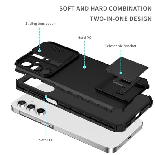 Image of ShieldTech Back Cover Case for Samsung Galaxy A27 5G | Sliding Camera Shield | Stereoscopic Stand | 360 Degree Protection Mobile Case Cover For Samsung Galaxy A 27 / A27 5+G | New PC, Black Back Cover