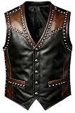 MAXATTIRE Gilet da uomo bicolore in pelle con borchie, stile gotico steampunk, stile cowboy, stile vintage, Nero & Marrone - Ecopelle, S