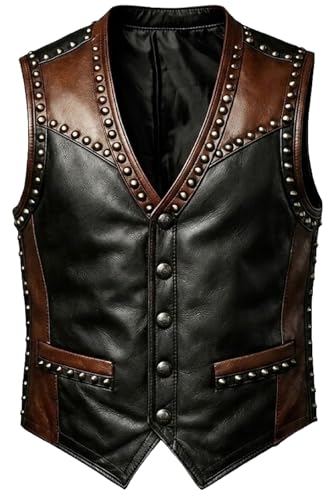 Chaleco de cuero con tachuelas para conciertos steampunk y rutas moteras