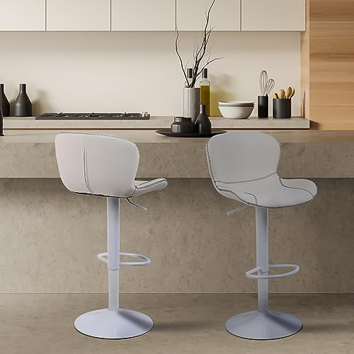 Chaises de comptoir modernes blanches en cuir synthétique de bar - 3
