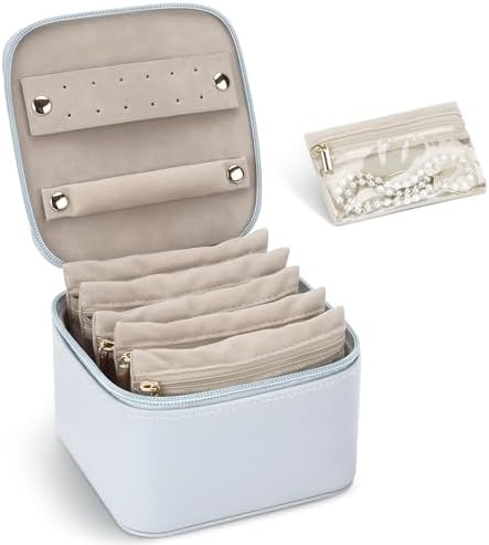 DesignSter Small Jewelry Box Travel Organizer, Portable PU Lychee...