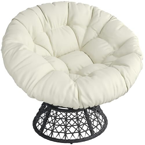 Yaheetech Sillón Papasan Giratorio 360°con Cojín Grueso de un Diámetro 100 cm, Hecho de Ratán Resistente y Adecuado para el salón, Dormitorio y Terraza (Beige)