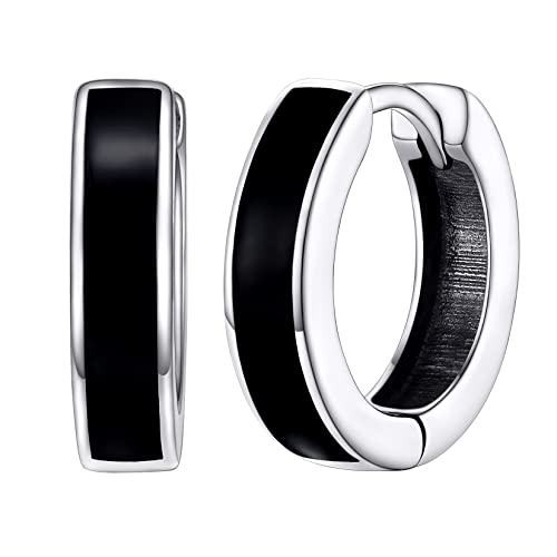 Silvora Pendientes Aros Negro Plata Hombre, 10mm Pendientes Cartilago Hipoalergenico