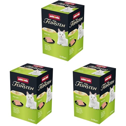 vom Feinsten Mildes Menü Pute Pur(6 x 100g), Katzenfutter nass ohne Getreide und Zucker von animonda, leicht verdauliches Katzenfuttermit Putenfleisch (Packung mit 3)