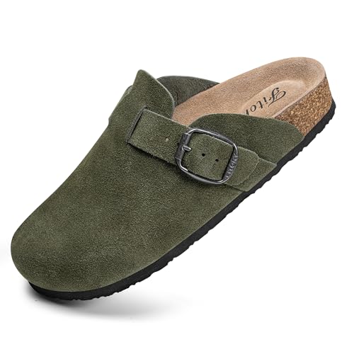 Image of FITORY Womens Clogs Slip-on Potato Shoes Leather Mules Suede Cork Footbed