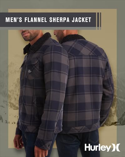 Image of Hurley Mens Flannel Jacket - Soft Fleece Plaid Sherpa Lined Flannel Trucker Jacket - Warm Winter Jackets for Men